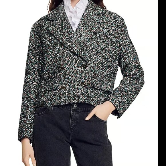 Sandro Zazie Tweed Crop Blazer Multicolore Size 40 - Picture 1 of 10